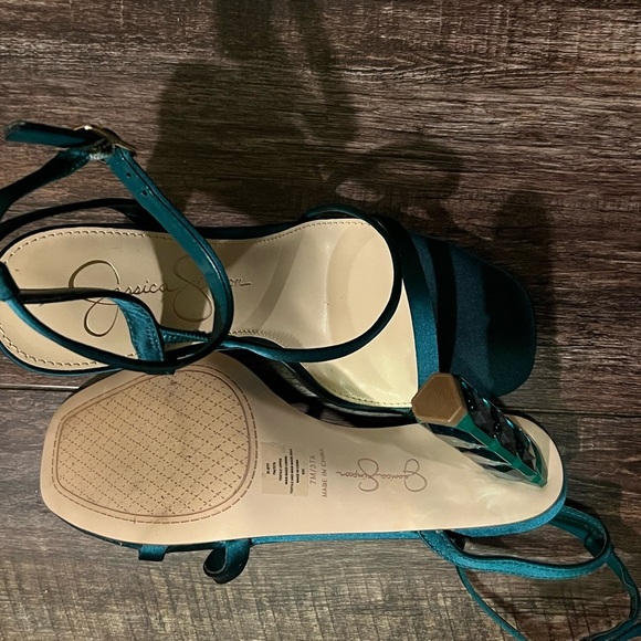 Jessica Simpson Teal Strappy Heels with Gem Accents - Picture 4 of 4